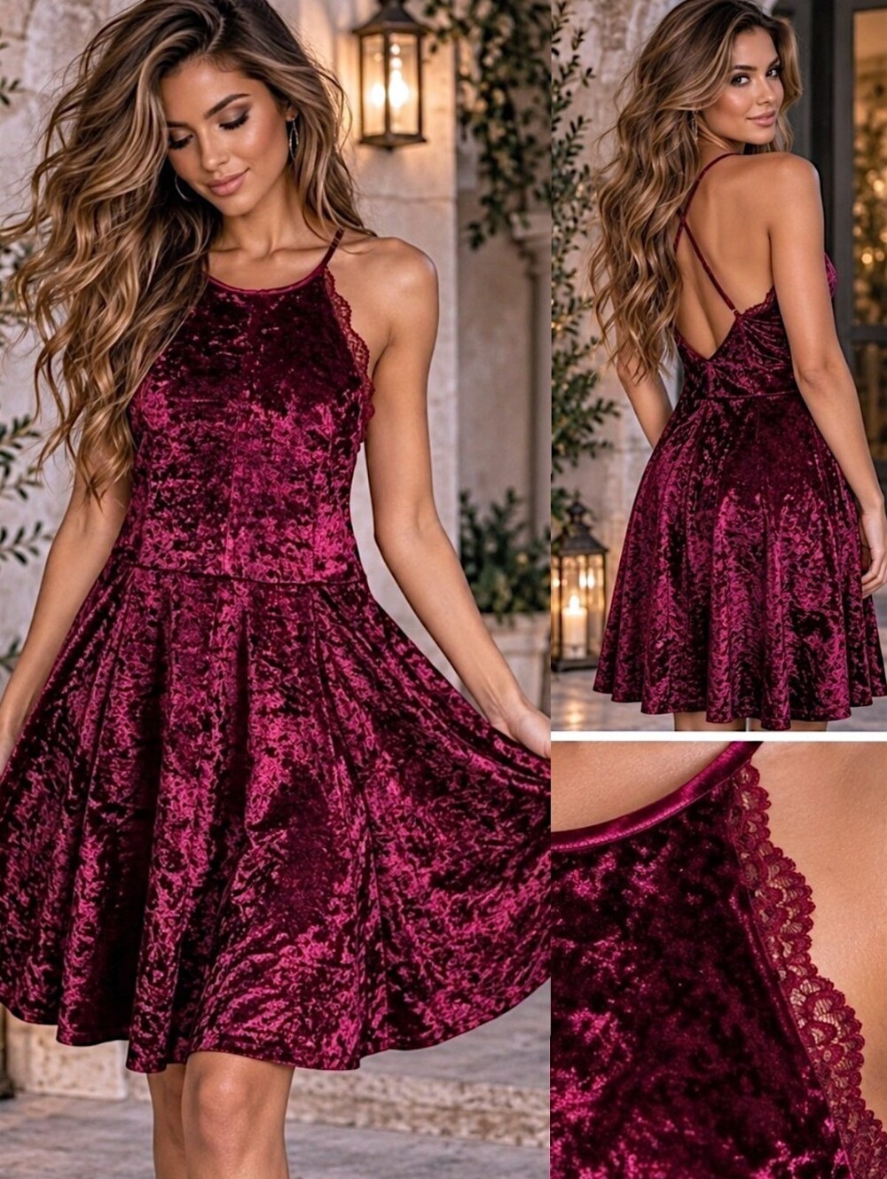 Romantic Goth Velvet 16 Fit Flare Dress Burgundy Lace Cocktail Party Fairygrunge